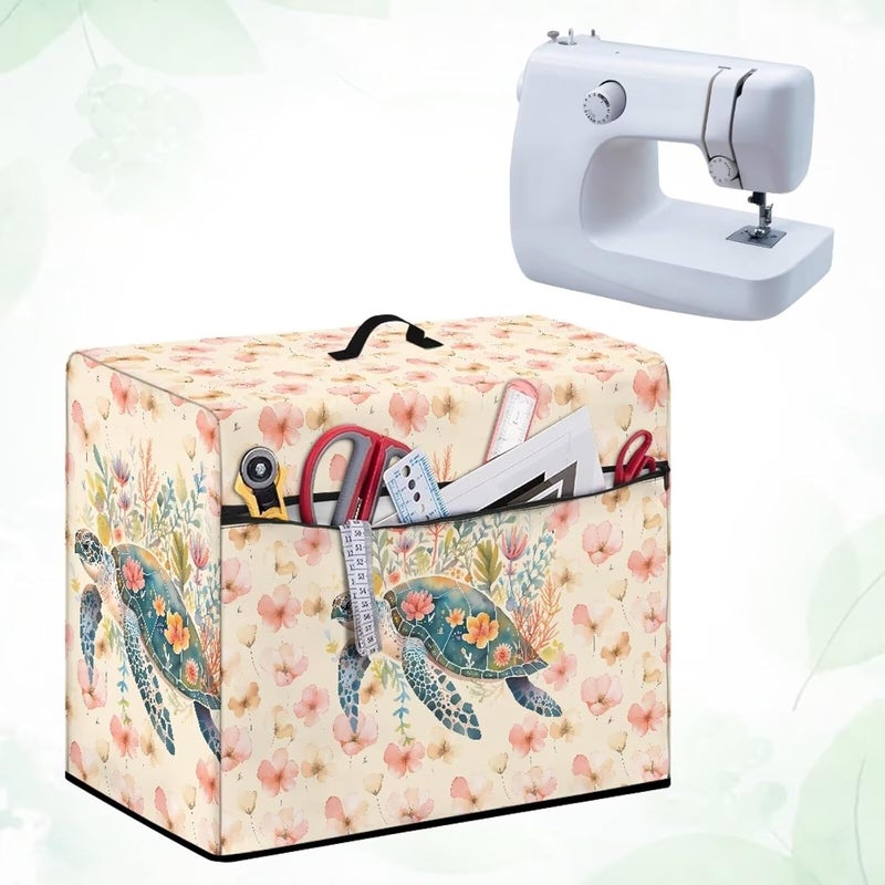 Xsehusvy Sea Turtle Flower Sewing Machine Carrying Case Portable Sewing Machine Dust Cover with Pocket and Handle Resuable Sewing Machine Protection Gifts for Sewing Fans Festival Decor - Image 3